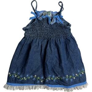 No Kidding Vintage Y2K Baby Denim Floral Embroidered Laced Trim Dress